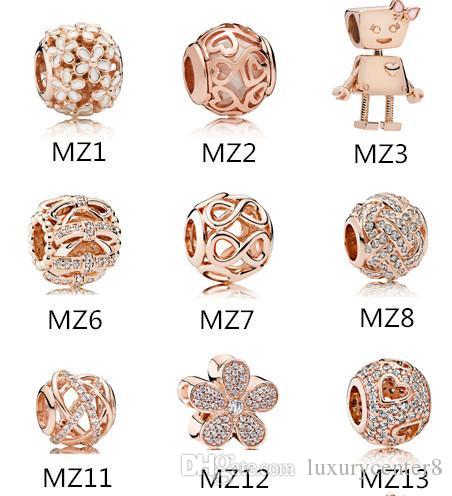 Authentic 925 Sterling Silver Fits Pandora Bracelet Beads Rose gold Charms For European Snake Charm Chain Necklace Fashion DIY Jewelry
