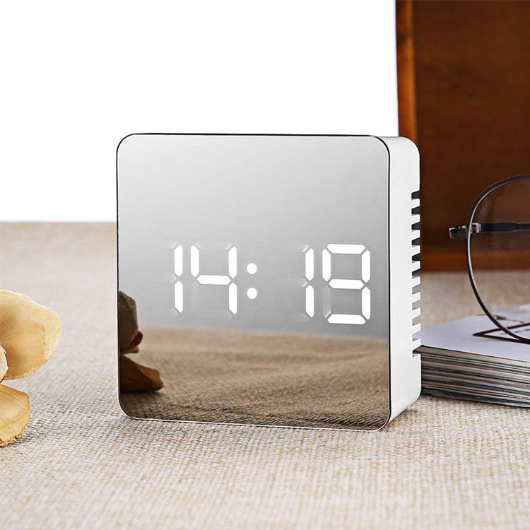 

Familysky LED Mirror Alarm Clock Digital Snooze Table Clock Wake Up Light Electronic Large Time Temperature Display