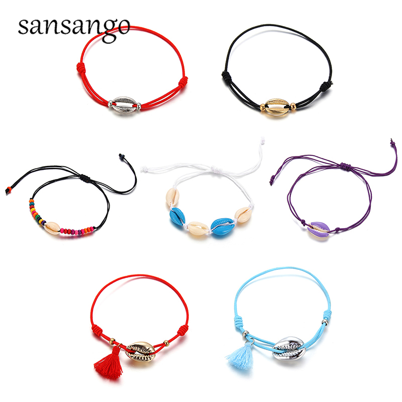 

12 Pcs/Sets Golden/Silver Color Natural Shell Charm Women Adjustable Rope Chain Bracelet Bohemia Charm Bracelets For Girl Bangle