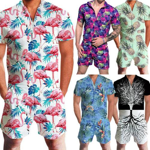 

Men Rompers Short Sleeve Street One Piece Zipper Romper Beach Casual Cargo Pants Jumpsuit Overall Shirt T-Shirt Shorts Set, Beige