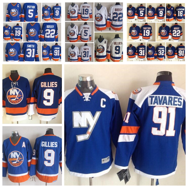 Fashion Retro New York Islanders Jersey 19 Bryan Trottier 91 John Tavares 5 Denis Potvin 22 Mike Bossy Blue Mens Stitched Hockey Jerseys