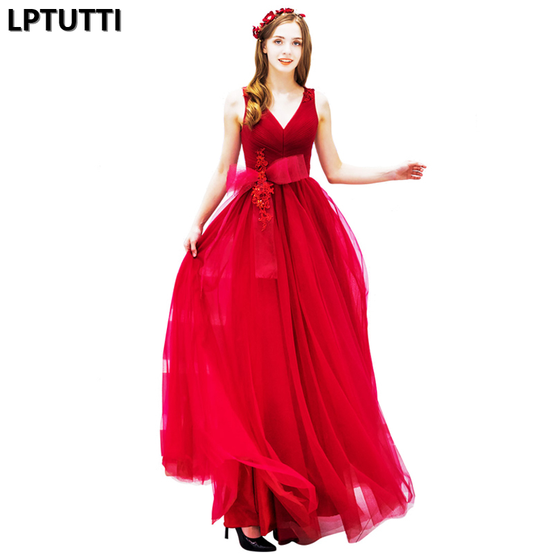 

LPTUTTI Bow Lace New For Women Elegant Date Ceremony Party Prom Gown Formal Gala Events Luxury Long Evening Dresses, Red