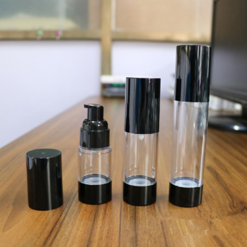 

1PC Portable Airless Refillable Bottle Cosmetic Treatment Pump Transparent Bottle Empty Black Cap Travel Accessories