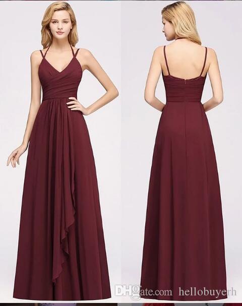 

A Line Cheap Chiffon Burgundy Junior Bridesmaid Dresses 2019 New Long Party prom Dresses Summer Dresses Women Wedding Guest Dress