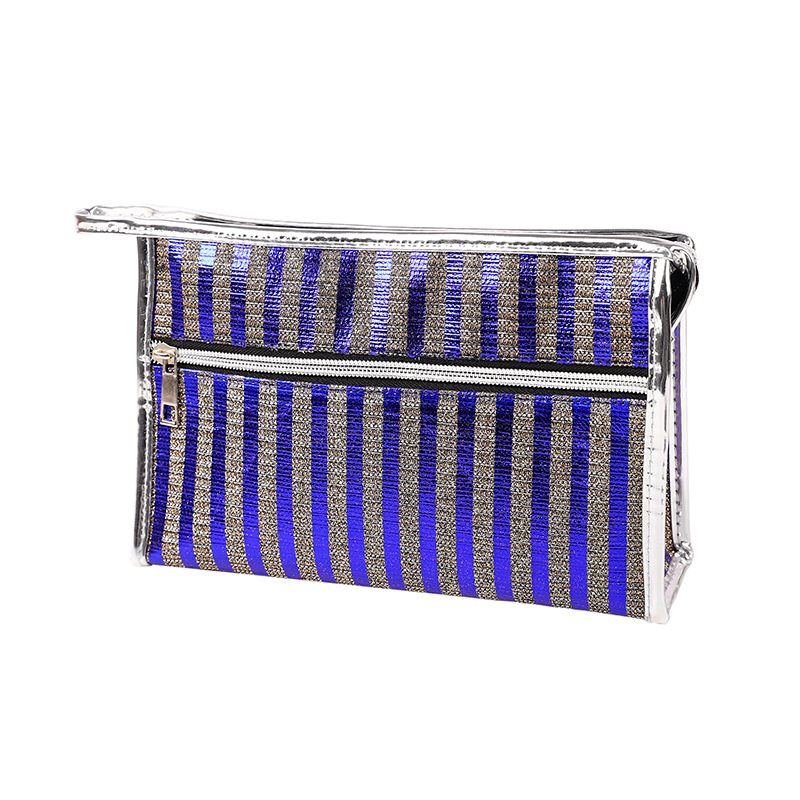 

3pcs Women PU Laser Stripes Solid Large Capacity Zipper Cosmetic Bag 4Colors, Blue