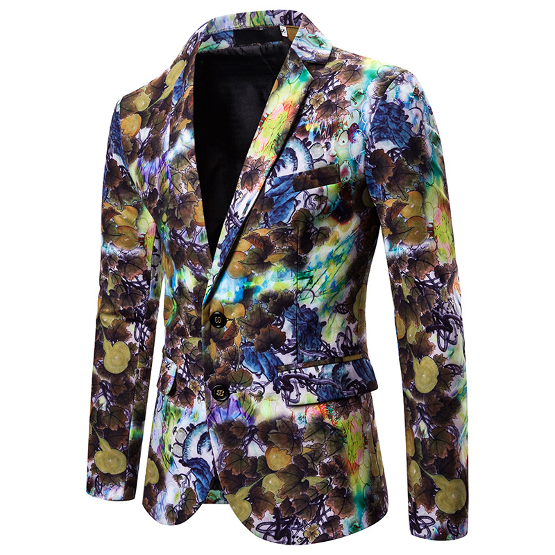 

Colorful Oil Painting Print Blazer Men DJ Club Party Floral Suit Jacket Men Stage Singers Costume Homme Wedding Tuxedo Blazers, As picture show