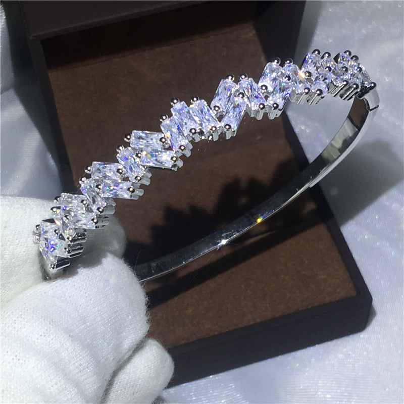 Vecalon bijoux romantiques 5A zircon cubique fiançailles Baguette bracelet or blanc rempli manchette bracelet femmes accessoires de mariage