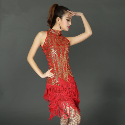 

Fringes Latin Dance Dress Women sequins red gold blue Roupa Feminina Ballroom/Cha Cha/Rumba/Samba/Latin Dresses For Dancing, Black