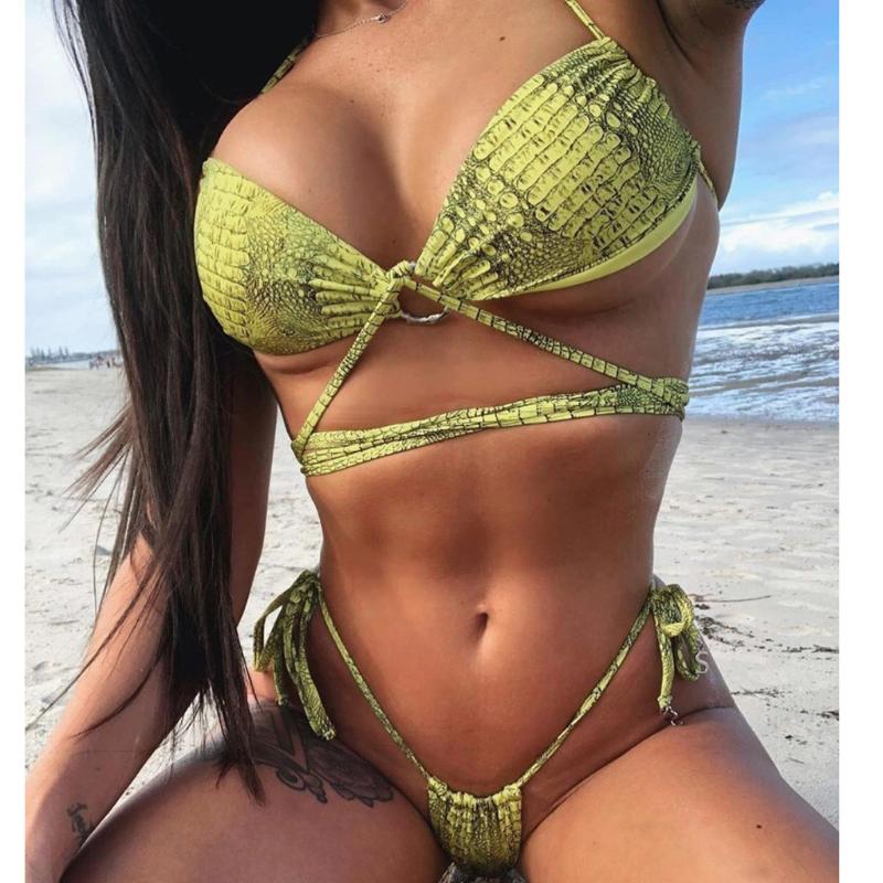 

Women Snake Print Push-up Bikini Mujer Padded Bra Bikini Set 2020 Summer Swimsuit Women Push Up Swimwer Two Piece Set #4