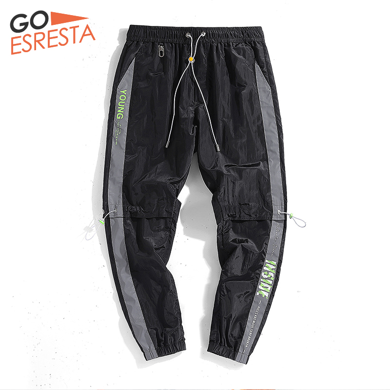 

GOESRESTA 2020 Summer Casual Men Sweatpants Street Wear Drawstring Hip-hop Joggers Pencil Pants Loose Reflective Trousers Men, Black