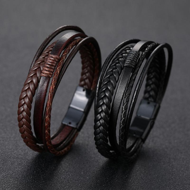 

Men's Braided Leather Bracelets Armband heren in Black and Brown Color with Magnetic Elegent Bracelet For Man 1Pcs