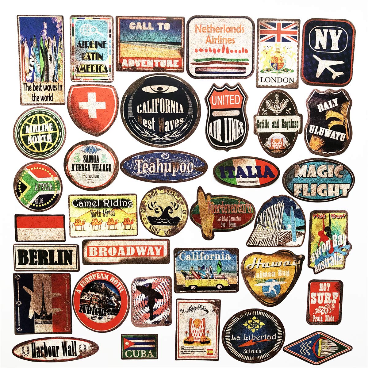 

Wholesale 36pcs/Lot Vintage Beach Surfing Sign Travel City Country Stickers Skateboard Laptop Notebook Luggage Travel Case Vinyl Decals, Multi-color