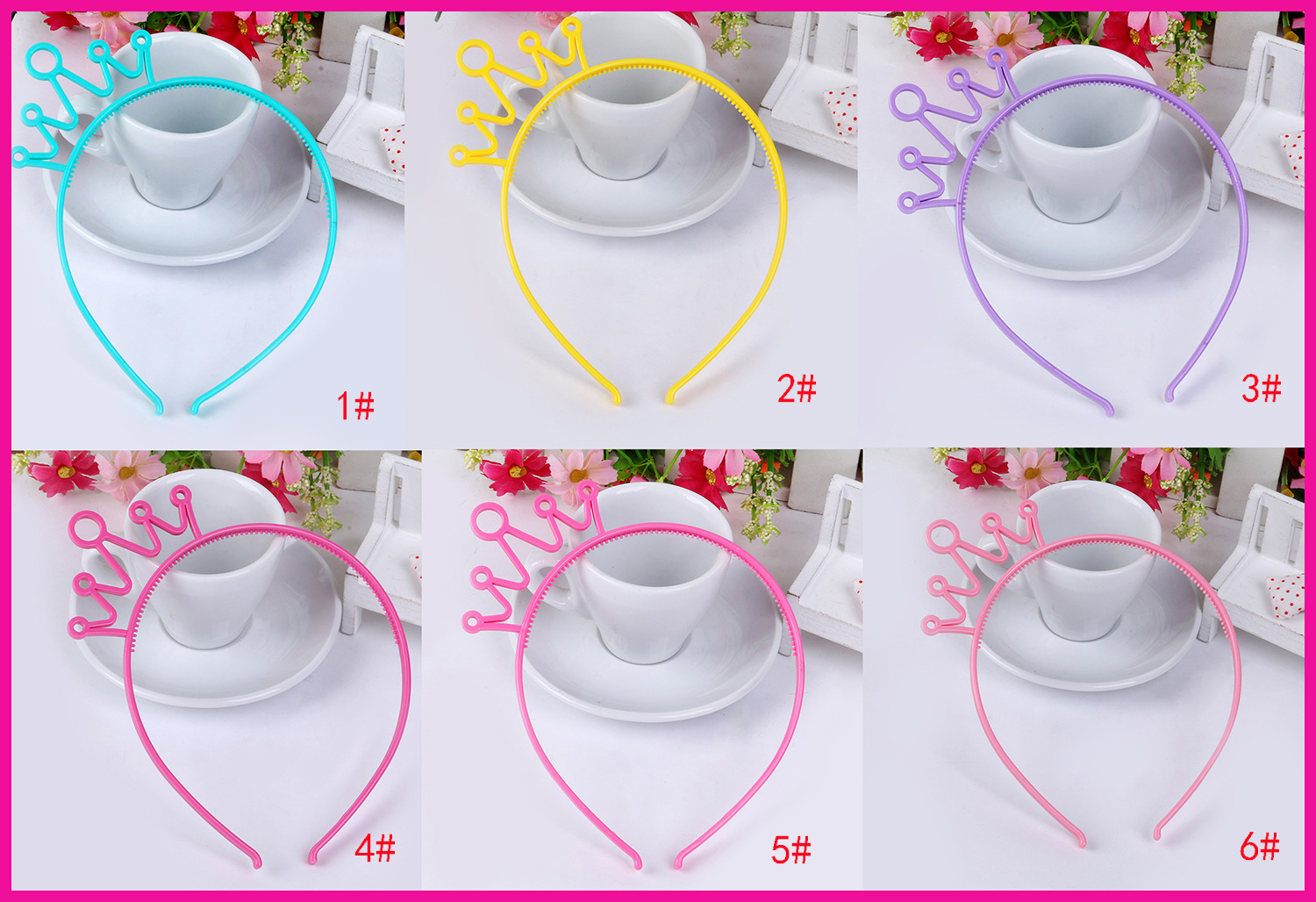 10PCS 6mm Colorful Tiara Crown Shape plastic hair headbands with small teeth,Sweet Princess hairbands,kids hair accessories-image-436481040