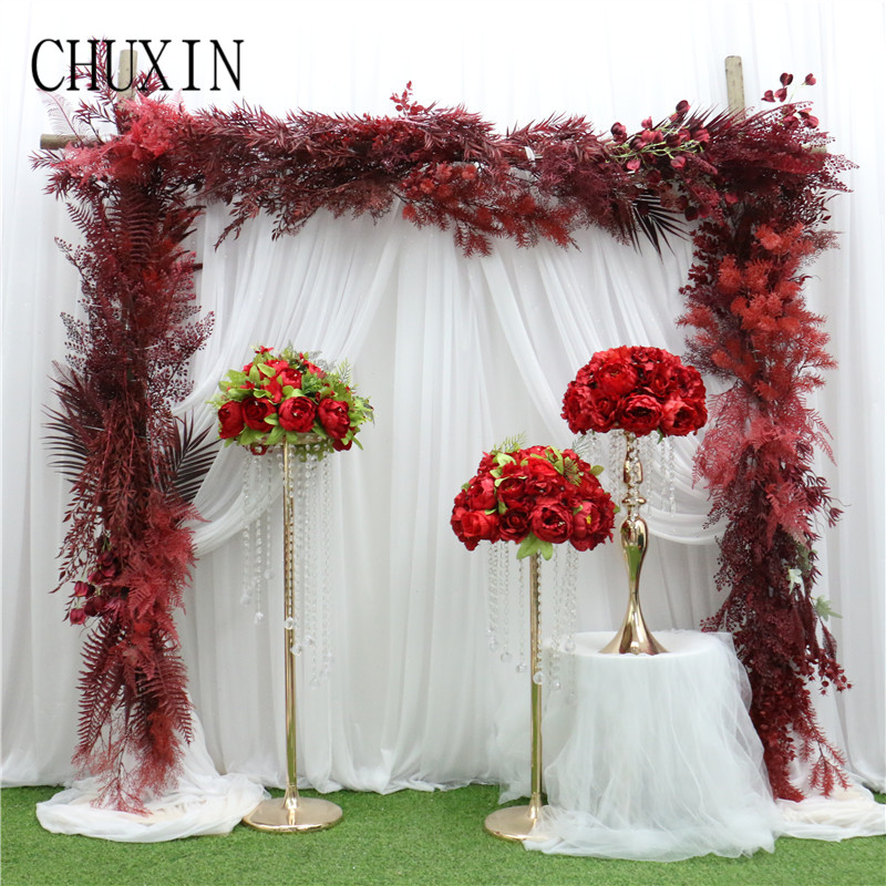 

Wedding Selling wine red Deep red series artificial with grass flower material various styles with home DIY floral decoration, 12