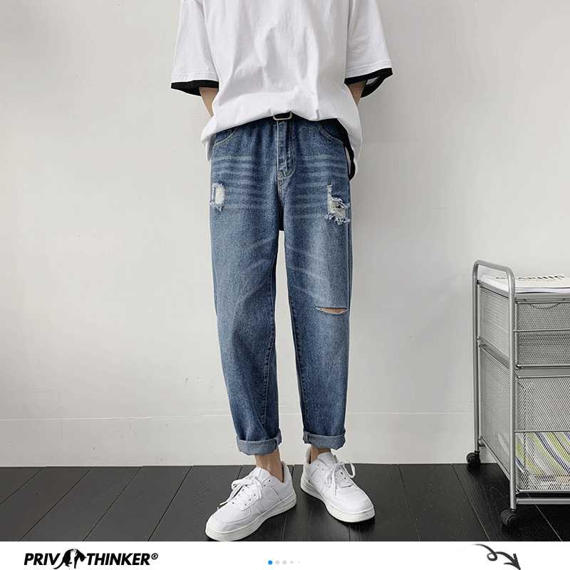 

Ripped Street Style Hip Hop Mens Jeans 2020 Summer Fashion Jeans Man Casual Collage Vintage Male Denim Harem Pants, Blue