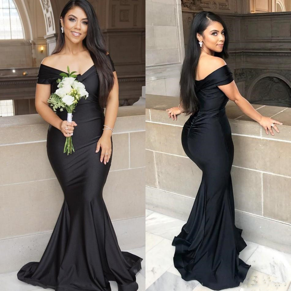 

Fitted Arabic Black Evening Dresses Off Shoulder Formal Party Gowns Sweep Train Elastic Satin Mermaid Prom Dress Bridesmaid Dresses, Lavender