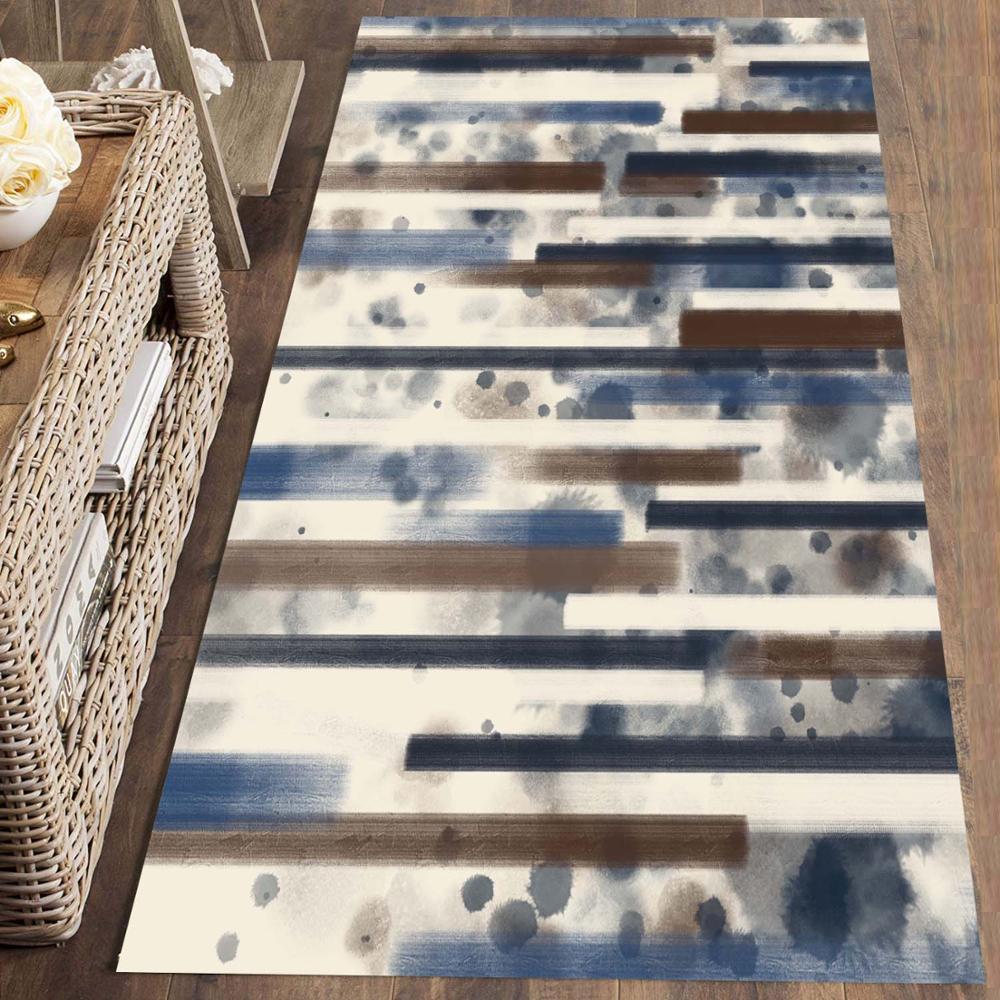 

Else Brown Blue Beige Splash Paint Line Stripes 3d Print Non Slip Microfiber Washable Runner Mats Floor Mat Rugs Hallway Carpets, As pic