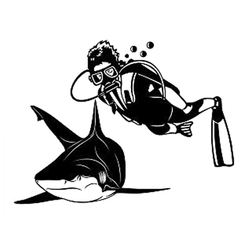 

16.1*12CM Interesting Shark And Man Diving Extreme Sports Silhouette Decal Vinyl Car Sticker Black/Silver CA-1118