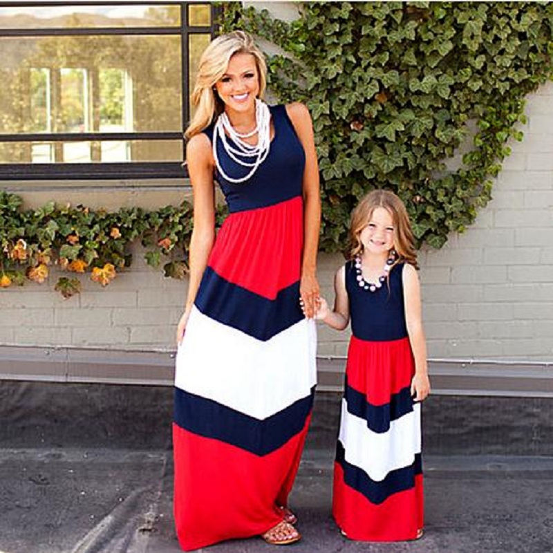 Mama girls Mother daughter dresses mommy baby Maxi dress mommy and me clothes Stripe Bohemian Summer family clothing Outfits