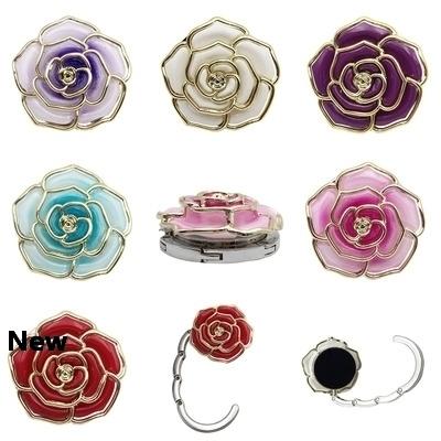 

Metal Hanger Rose Shape Foldable Bag Purse Hook Portable Rose Table Hook for Bag Creative Multiple Bag Desk Hanger EEA445