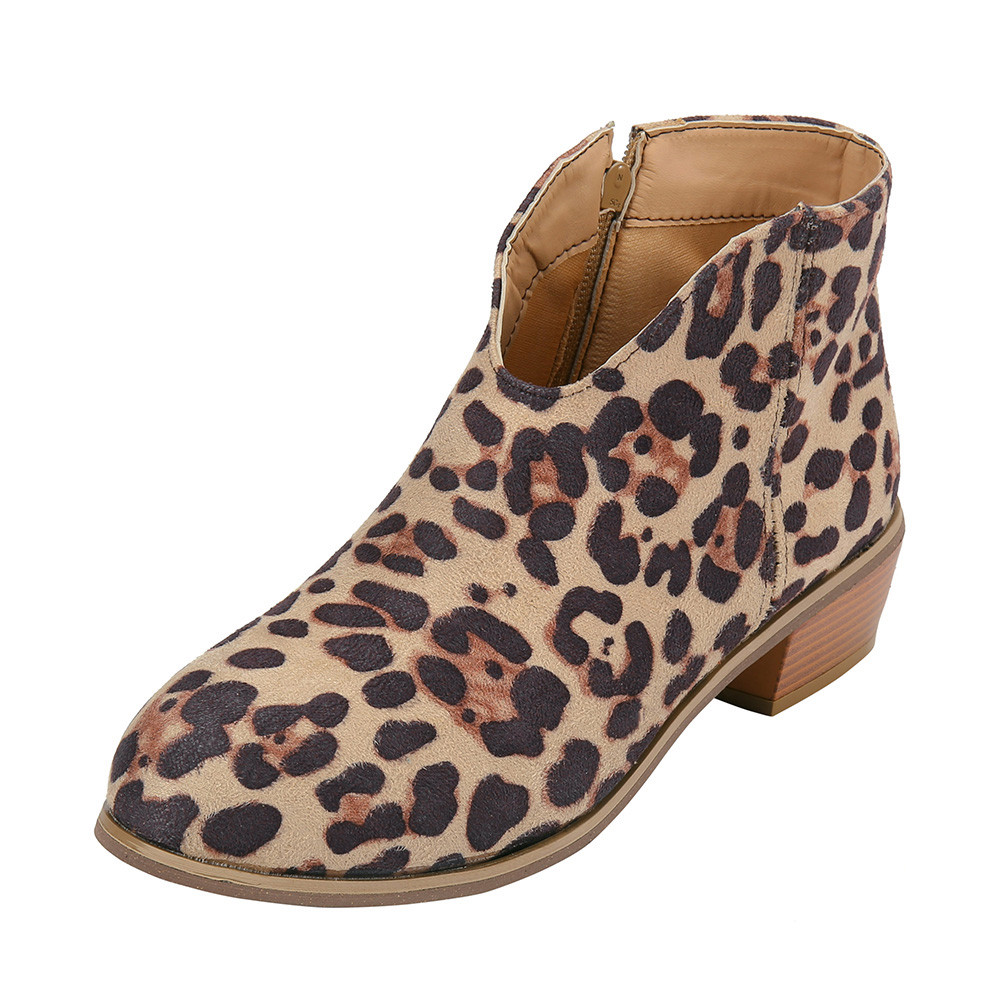 

Women Shoes Leopard Print Ankle Boots 2018 New Retro Square Heel Solid Color Suede Boots Zipper Round Toe Shoes Booties, Red