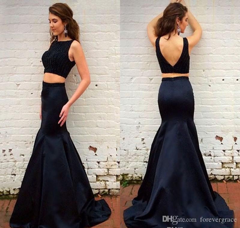 

2019 Sexy Two Pieces Prom Dress High Quality Backless Long Formal Holidays Wear Graduation Evening Party Gown Custom Made Plus Size, Dark navy