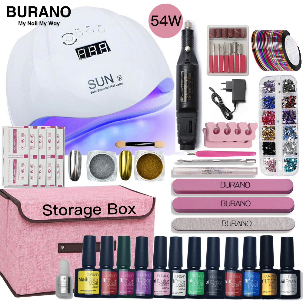 

Nail Set LED Lamp Dryer With Storage Box & 12pcs Nail Gel Polish Kit Manicure Tools Set Gel Polish Kit For Art Tools