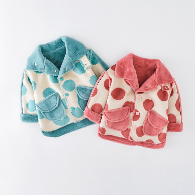 

Winter Girls Kids Suede Velvet Thicken Coat Cardigan Autumn Children Baby Infants Dot Polka Jacket Outwear Coats, Orange