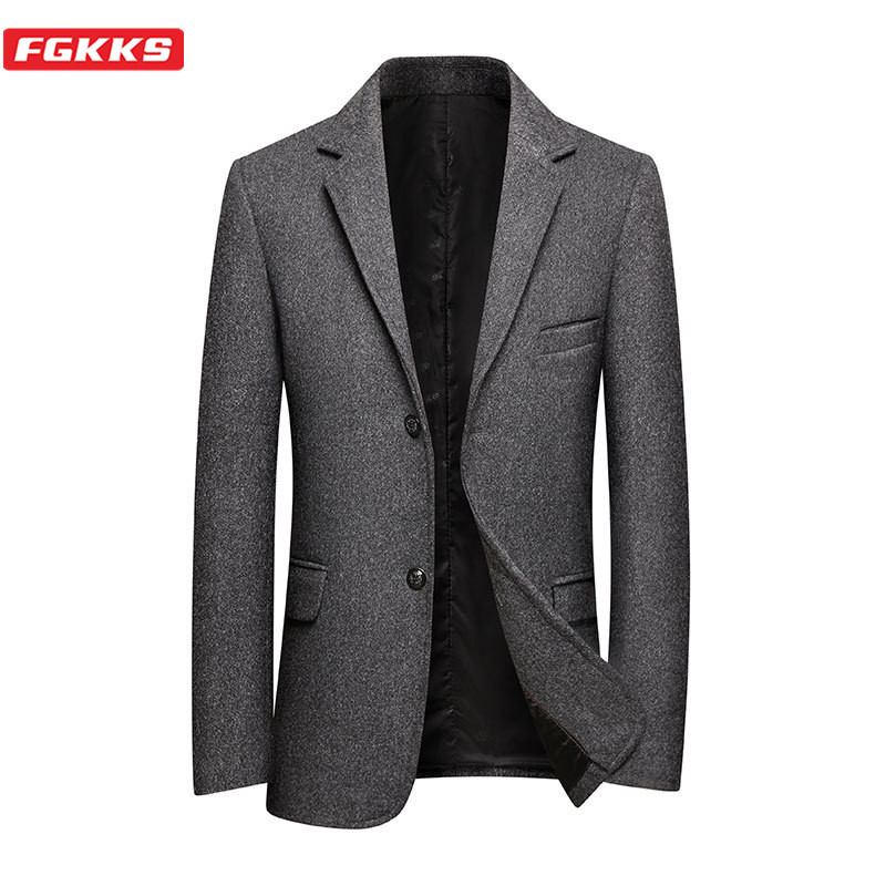 

FGKKS New Men Casual Blazers Quality Brand Men's Solid Color Thick Suit Jacket Business Slim Fit Wild Blazers Male, Gray