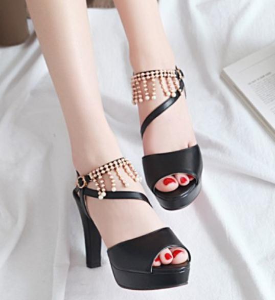 

2019 Women's Sandals in Summer with New style High heel Coarse heel waterproof table @163, Pink