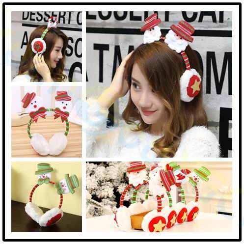 

80pcs new year Christmas decoration ornament headdress Xmas headband winter earmuffs ear warmers adult kid bar hotel party gift