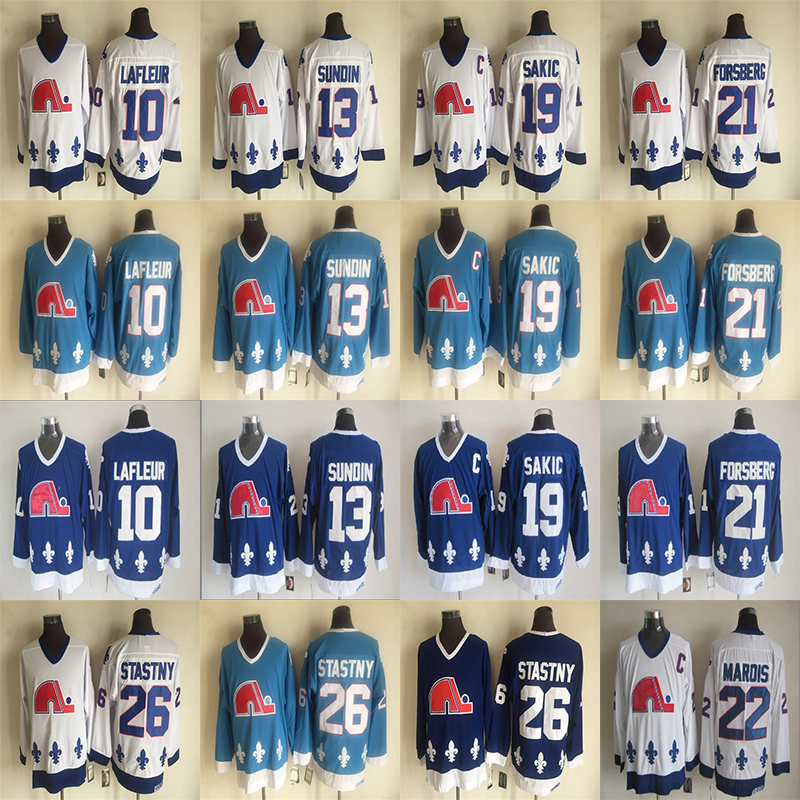 

Men's Quebec Nordiques CCM Vintage jerseys 19 SAKIC 10 LAFLEUR 13 SUNDIN 26 STASTNY 22 MAROIS 21 FORSBERG Hockey Jersey, White
