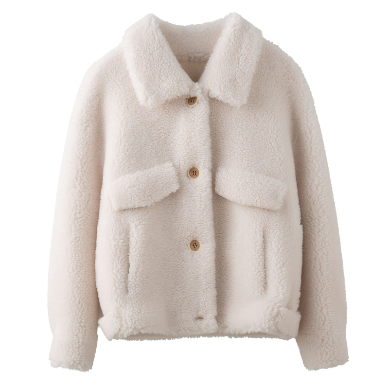 

2019 Women Short jacket Natural Lamb Fur Wool Blends Coat Winter Plush Warm Real Fur Coat Soft Granulated sheep sheared