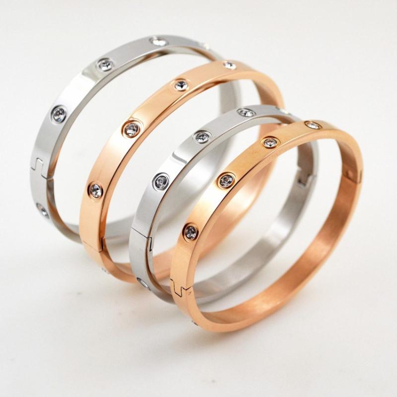 

2020 Korean All-Drilling in Sand External Light Trend Bracelet Fashion Titanium Steel Straight Buckle Women's Rose Gold Bracelet