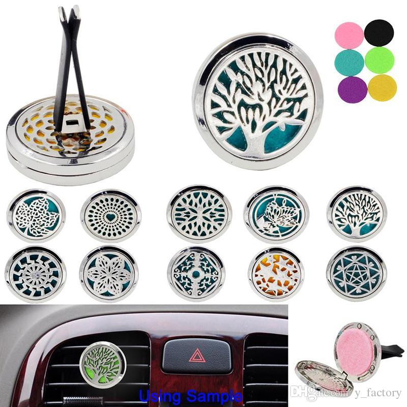 

2019 Car Aromatherapy Essential Oil Diffuser Stainless Steel Locket Air Freshener with Vent Clip 5 Felt Pads