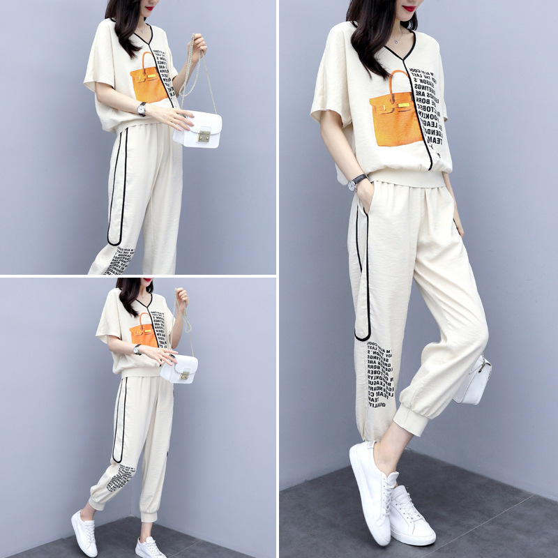 

2020 Women' Casual Loose Sport Suit Summer Running Two-piece Cool Suit Professional Breathable Cotton Sport Suits, Black