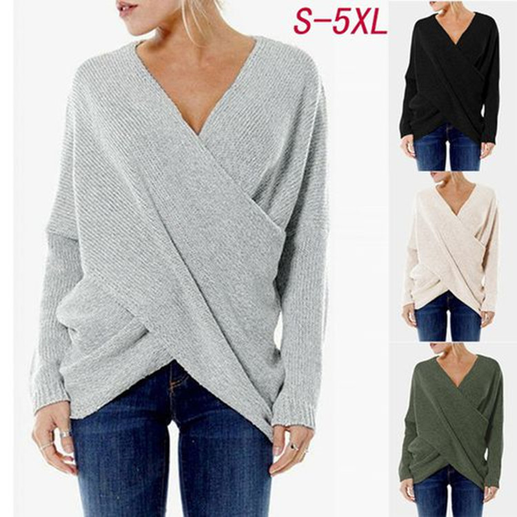 

New women' fashion sweater pullover with irregular slopes, Khaki