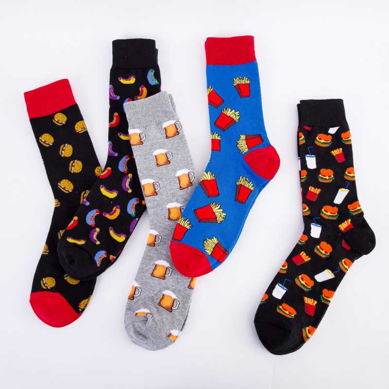 

2020 New Colorful Hot Dog Hamburg Pattern Novelty Crew Socks Men Funny Kawaii Sokken Creative Casual Cotton Socks For Male