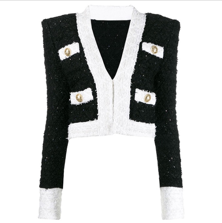 

New Style Top Quality Original Design Women's Stylish Trendy Coat Woolen Short Jacket Metal Buckles Outwear, As picture