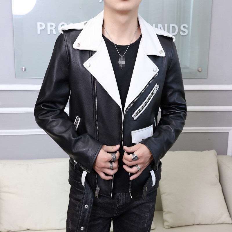 

New 2020 Top Quality 100% Sheepskin Leather Mens Jackets Short Black Motorcycle Jacket Men Fashion Lapel Coat Man Cuero Genuino, A and a picture