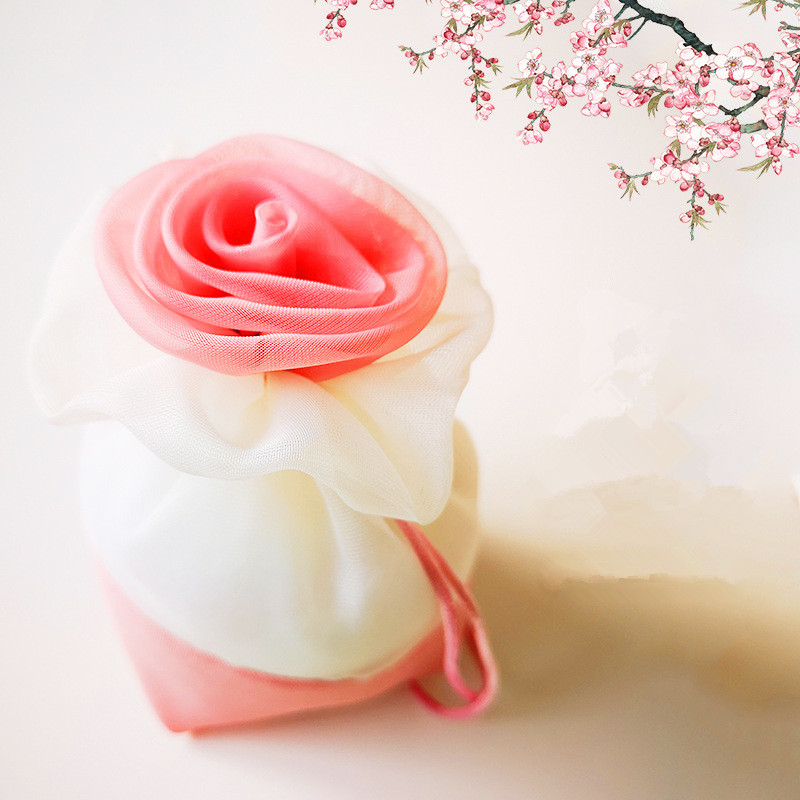 

10pcs High Quality Polyester Wedding Candy Dragee Bags Flower Gift Bag Multi-Color Drawstring Gift Bags Cake Packaging Wrapping