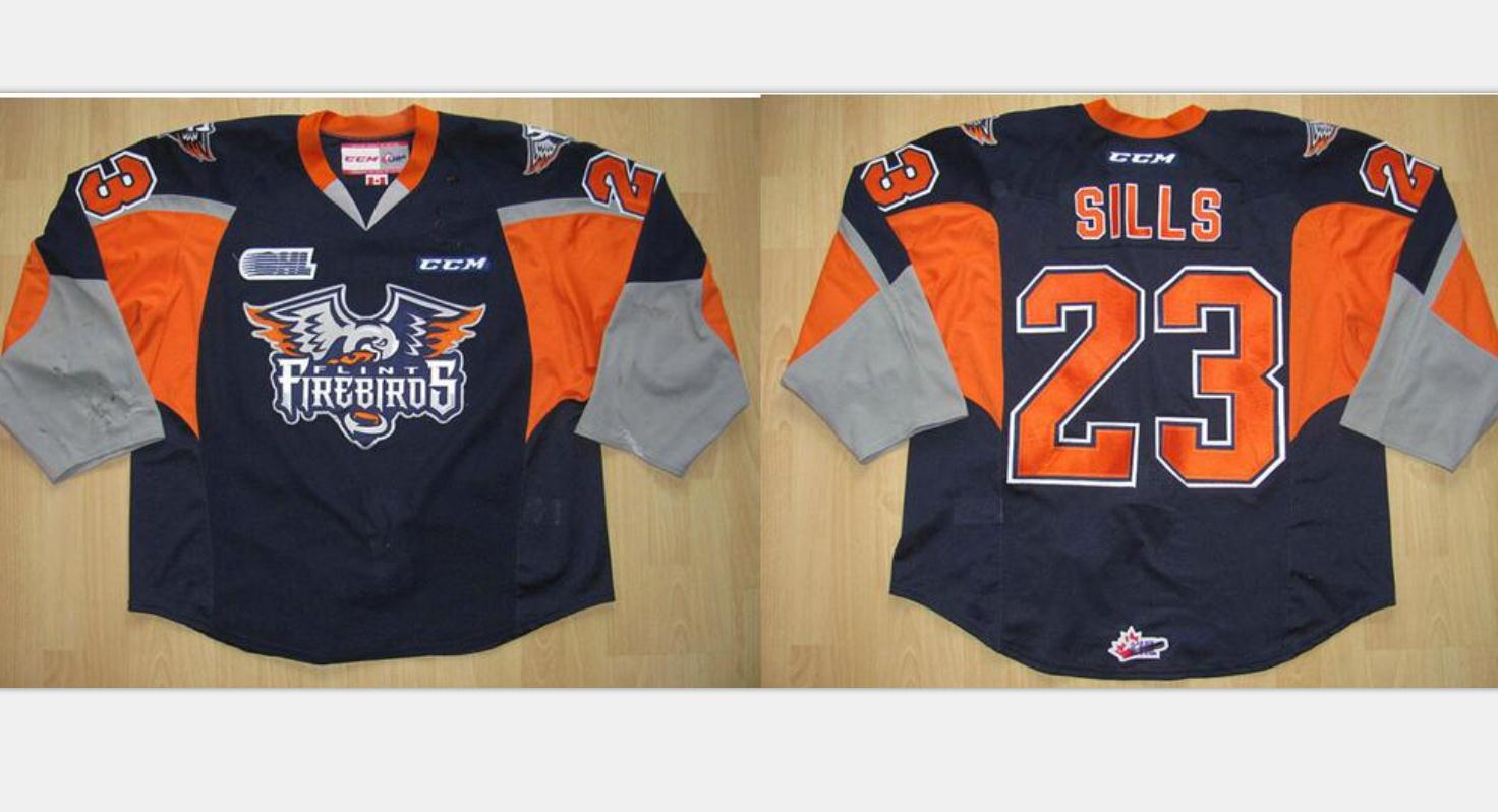 

Custom Men Youth women Vintage OHL Flint Firebirds 23 Connor Sills Vintage Hockey Jersey Size S-5XL, Blue youth s-xl