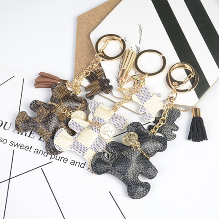 

New Fashion Keychain Cute Style Bear Faux Leather Tassel Simple Decor Bag Pendant Car Key Hanging Accessories Gift Drop Shipping, Slivery;golden