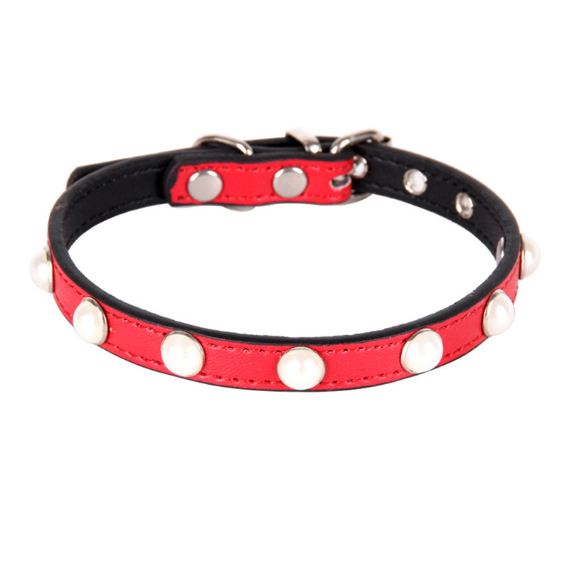 

PU Leather Small Dog Collar Personalized Solid Soft Material Luxury Pearl Accessories for Puppy Cat Leashes Strap Pet Supplies