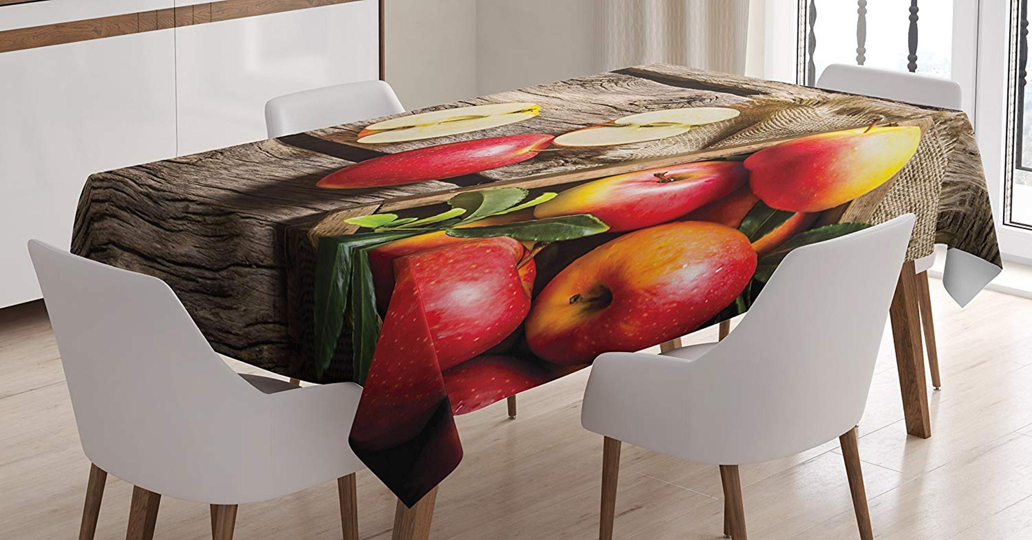 

Fruits Decor Tablecloth Apples Wood Floor Penal Rusty Organic Nutrition Vitamin Harvesting Dining Room Kitchen Table Cover, As pic