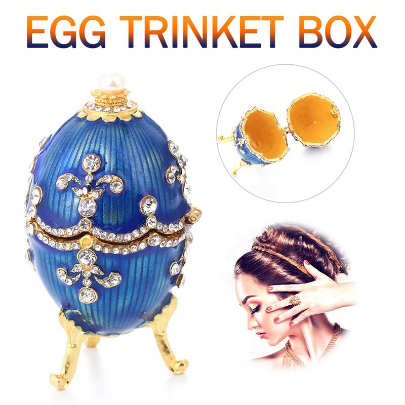 

Car Ornament Russian Faberge Egg Trinket Crystal Bejeweled Jewelry Ring Storage Cases Box Easter Egg Collectible Display Case