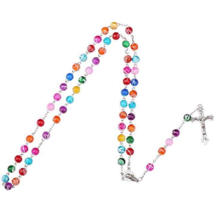 

Alloy acrylic Christian Long Necklace Alloy Cross Virgin Christian Catholic Jewelry for Women and girl free shipping