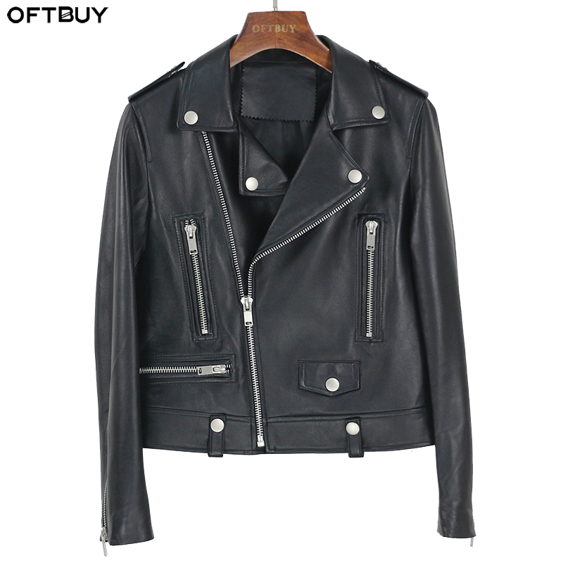 

OFTBUY Spring Genuine Leather Jacket Women 2020 Fashion Real Sheepskin Coat Rivet Motorcycle Biker Jacket Female Sheep Outerwear, Green