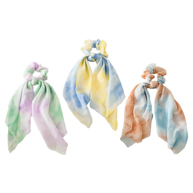 

Chiffon Ribbon Bow Scrunchies Scarf Contrast Tie-Dye Elastic Ponytail Hair Ties 63HC