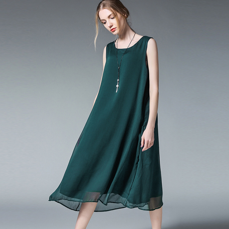 

Women's 2020 Summer Loose Dress Casual Solid Slim Sleeveless Chiffon Dress Female Outdoor Vacation Cool Beach
